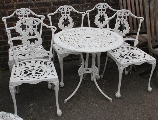5 painted metal chairs & table